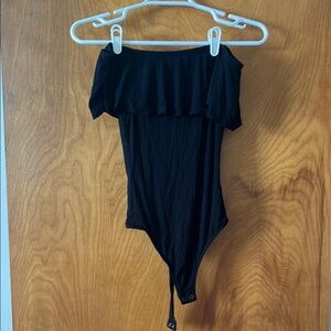 Stylish Black Ruffled Off the Shoulder One Piece